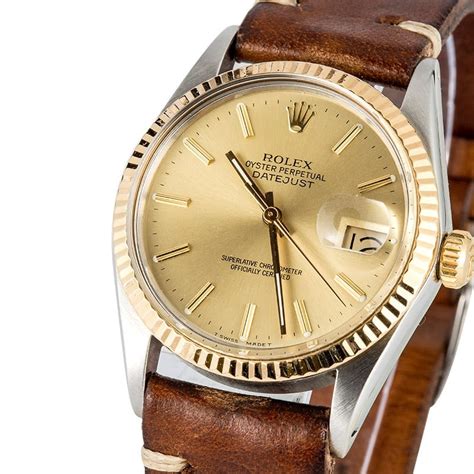 rolex gold datejust leather band|vintage rolex with leather strap.